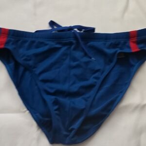 Blue Swim Briefs with Red Accents